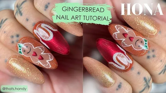 How can I create gingerbread-themed nail designs at home