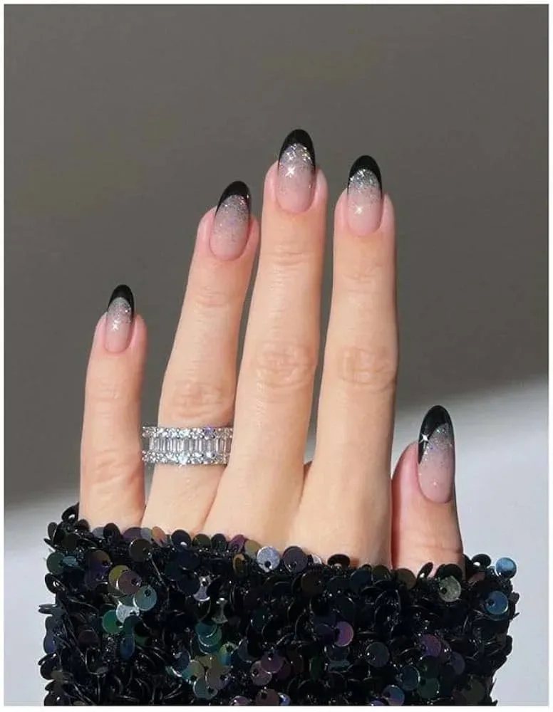How can I incorporate glitter into black French tip nails