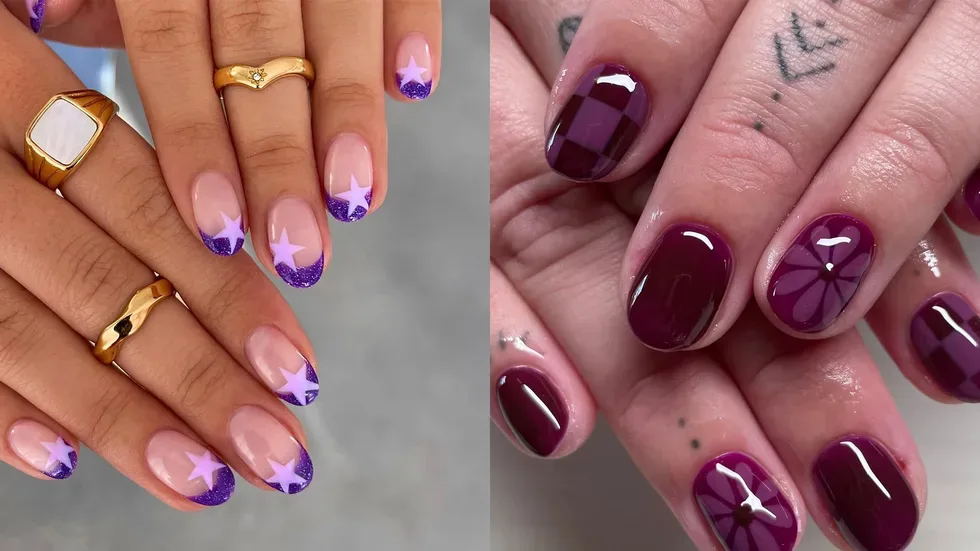 How do purple nail designs vary by trend
