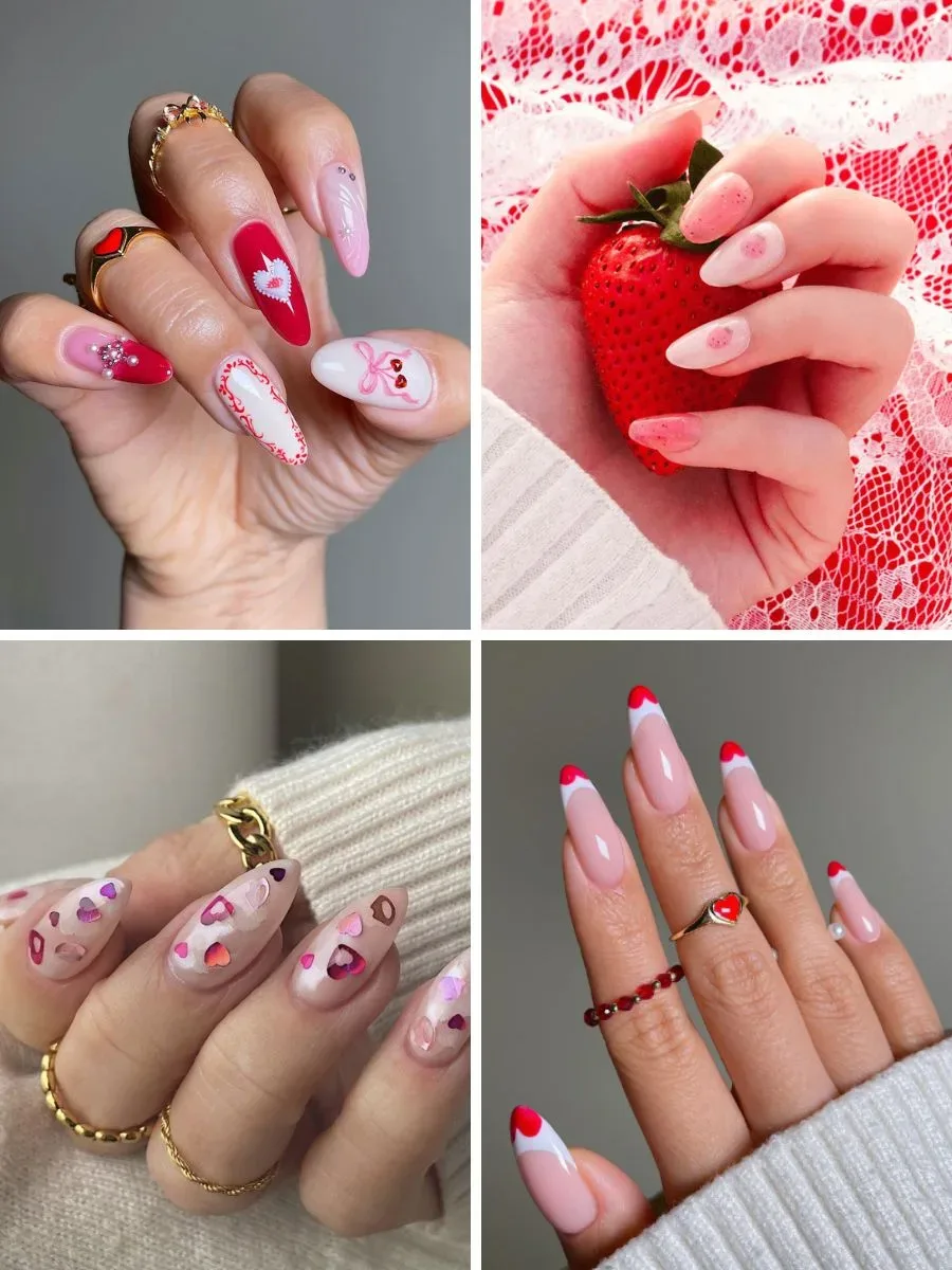 How do Valentine's Day nail designs differ for short versus long nails