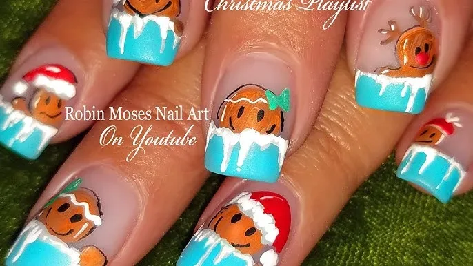 What are some cute and simple gingerbread man nail designs
