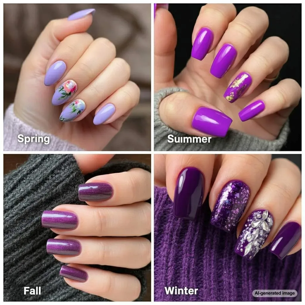 What are the different purple color variations for nail designs