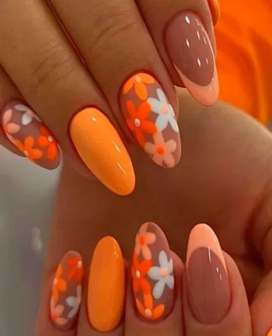 What are the trending orange nail art styles