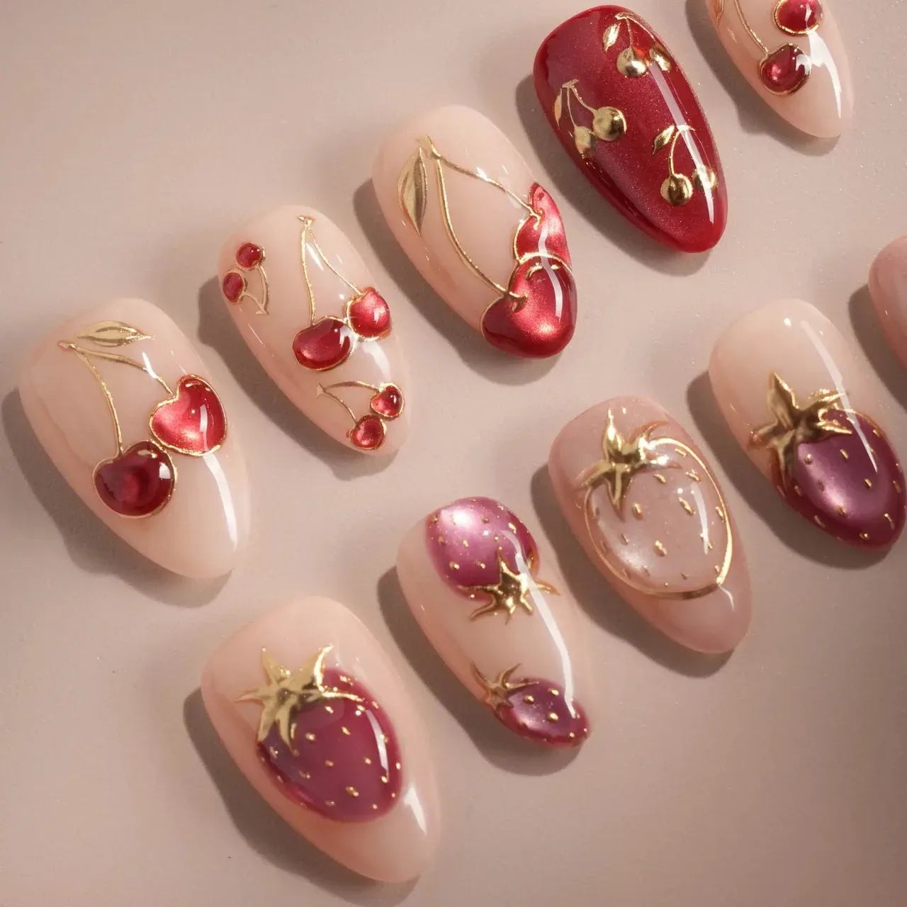 What elements contribute to a classy red nail design