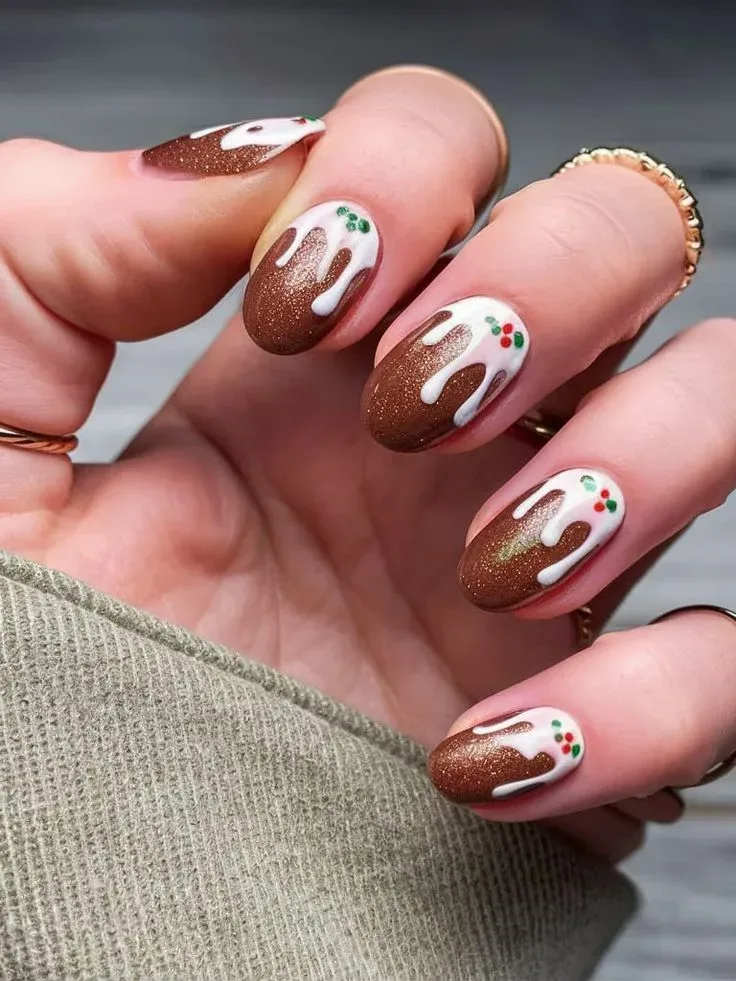 What nail polish colors are essential for gingerbread nail art