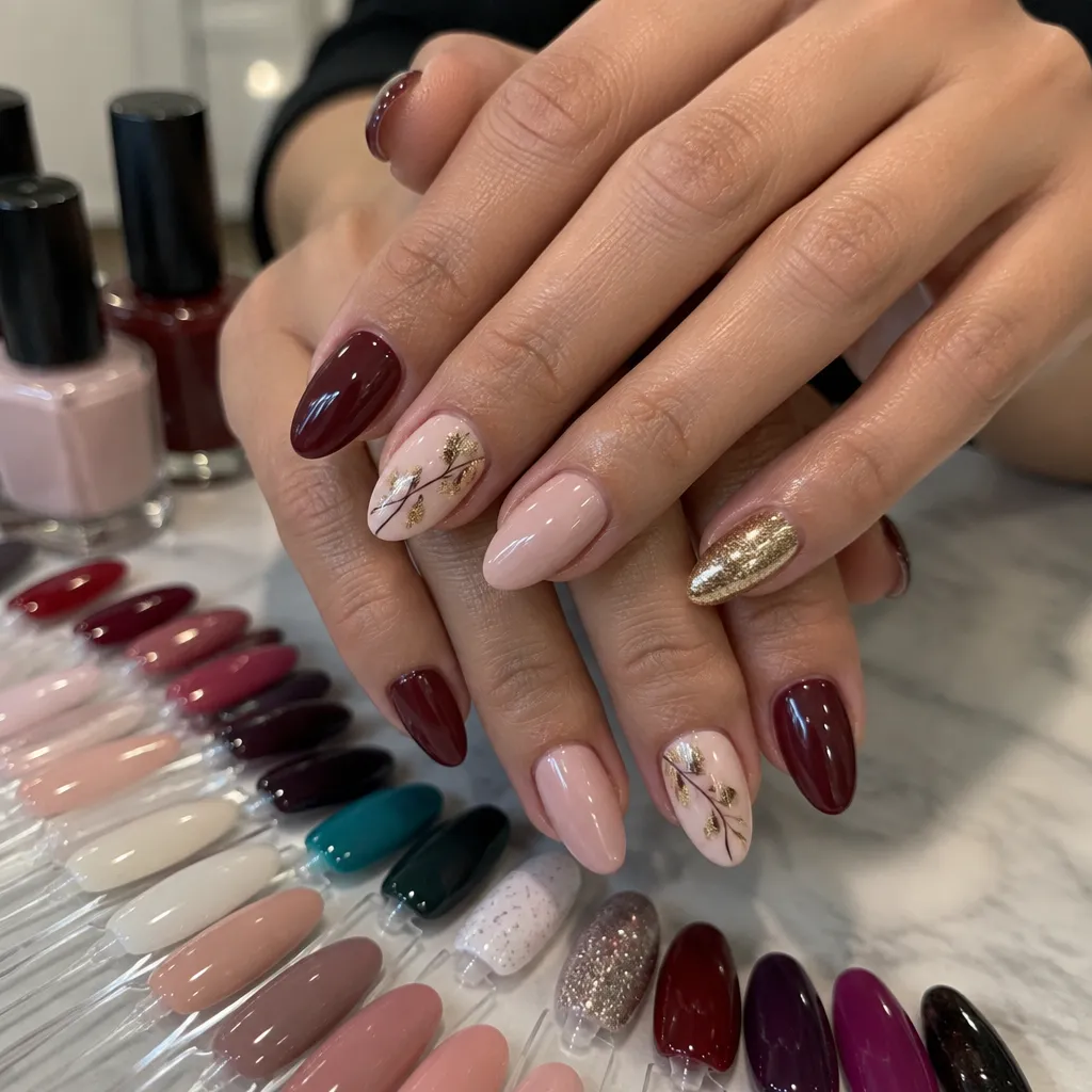 Vibrant gel nails with creative nail art designs.