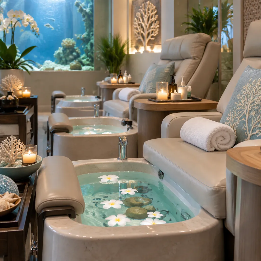 Elegant pedicure station at Blush Nail Bar with calming decor.