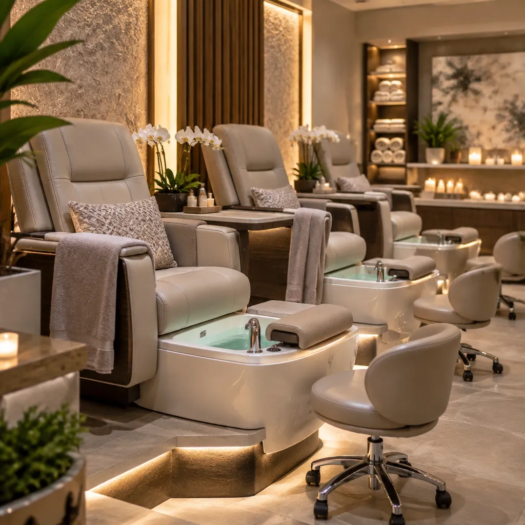 Spa pedicure station with luxury chairs