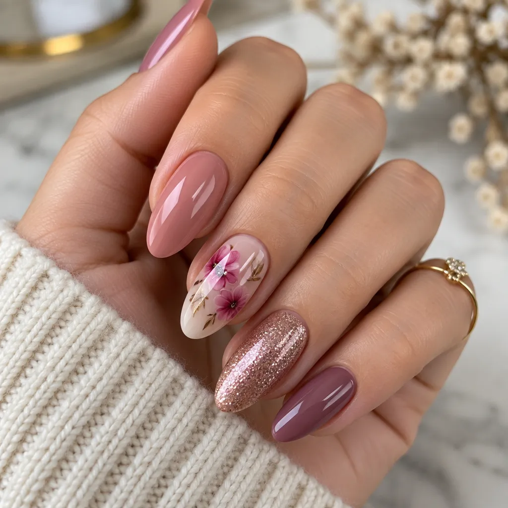 Close-up of a stunning gel manicure with intricate nail art