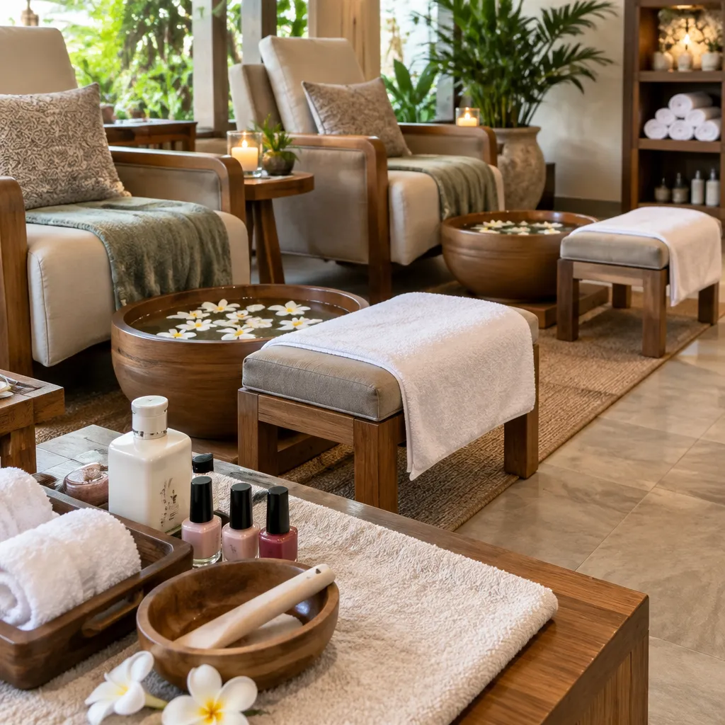 Spa pedicure setup with relaxation elements