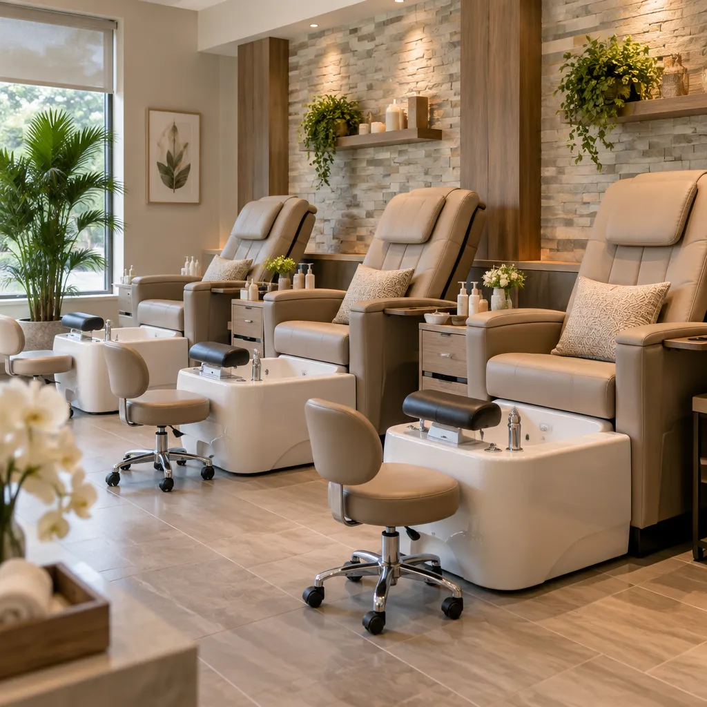 The relaxing pedicure area showcasing comfortable chairs and soothing ambiance.