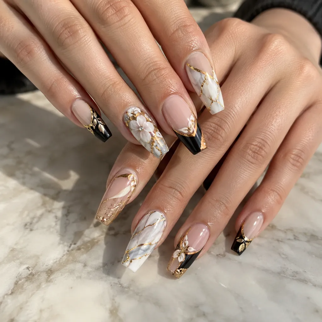 Selection of gel nail polishes and nail care products for manicures
