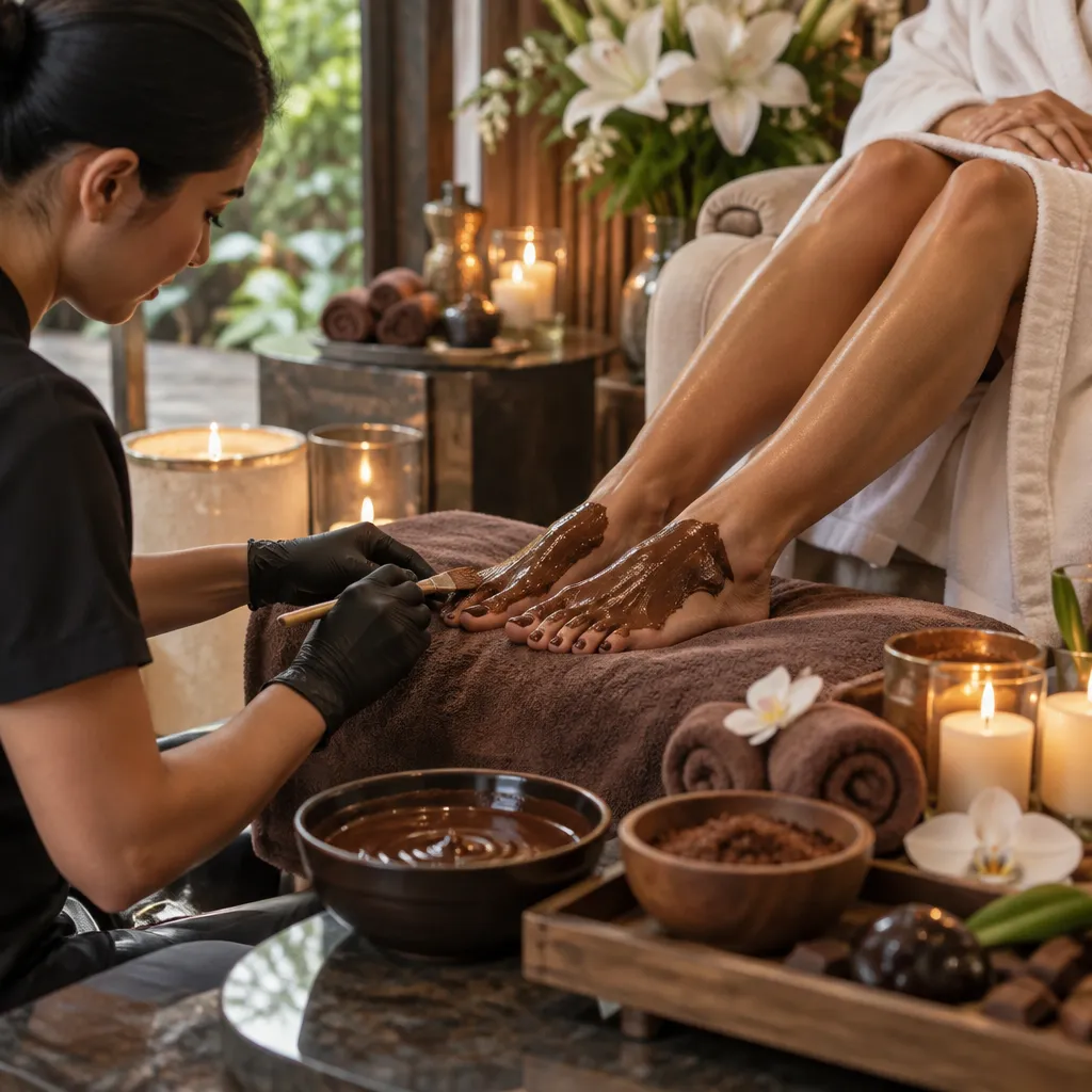 Chocolate pedicure service at Aria Nail Bar with spa elements