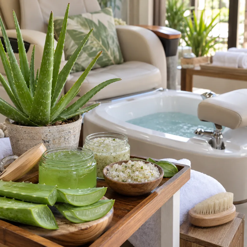 Aloe Vera Pedicure products displayed at Aria Nail Bar