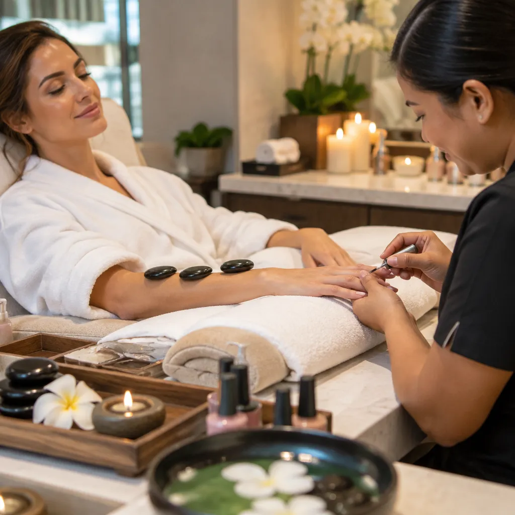 Technician performing cuticle grooming during a pedicure at LCS Nails Frisco