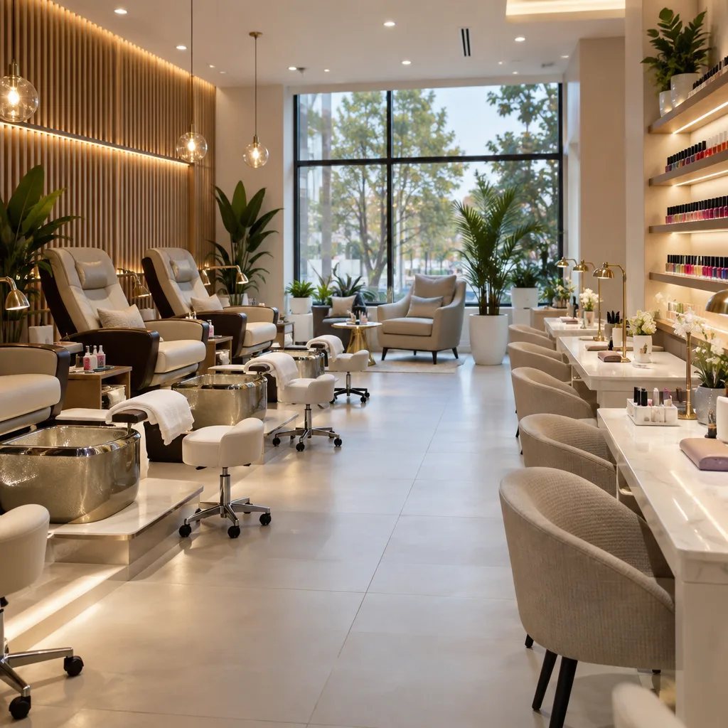 Relaxing pedicure station with spa treatment setup.