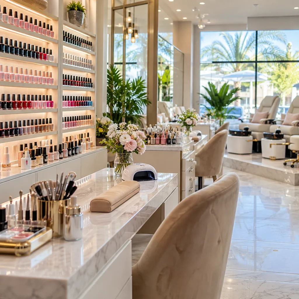 Clients enjoying pampering services at a well-lit, modern nail salon.